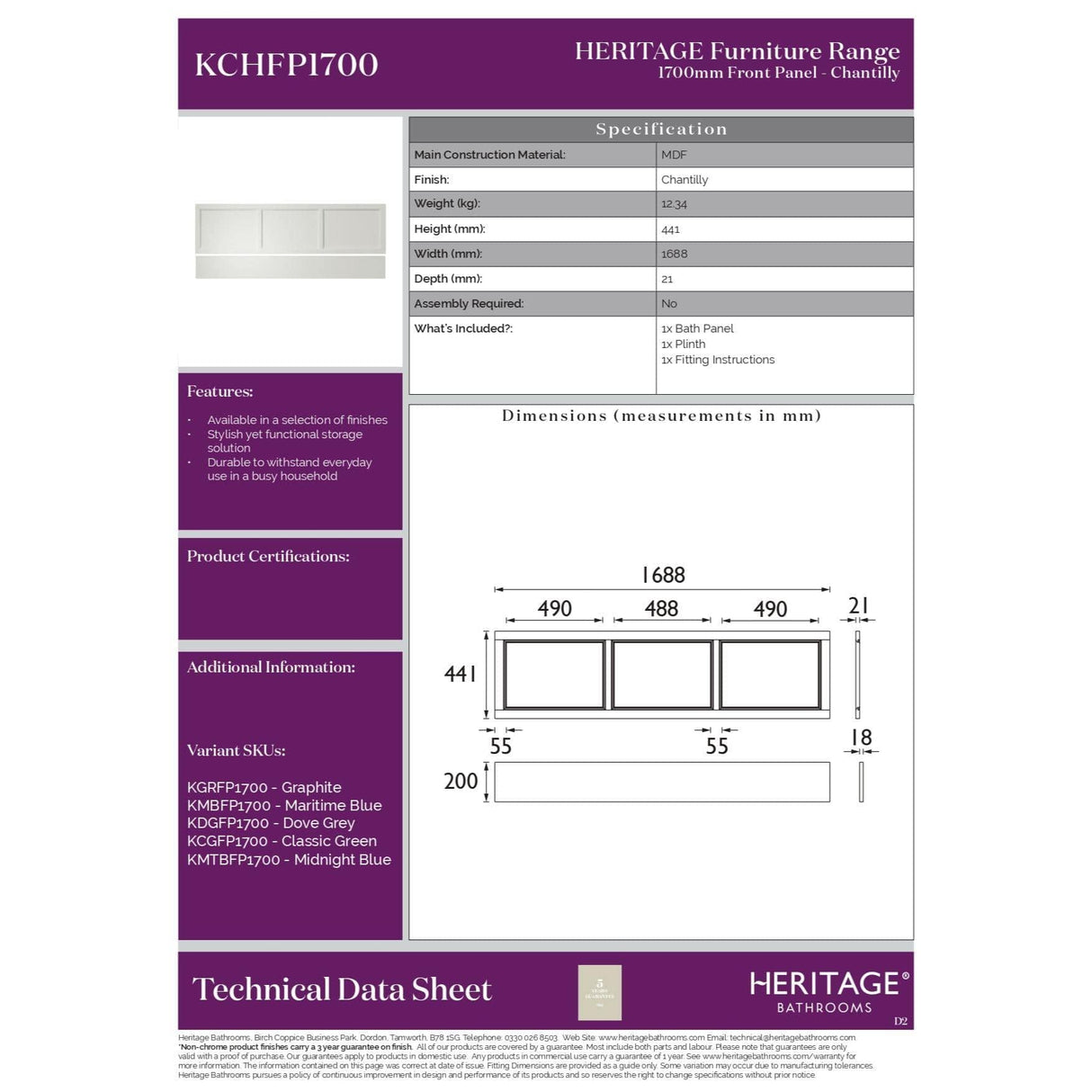 Heritage Bath Panel Heritage Bath Front Panel - 1700mm