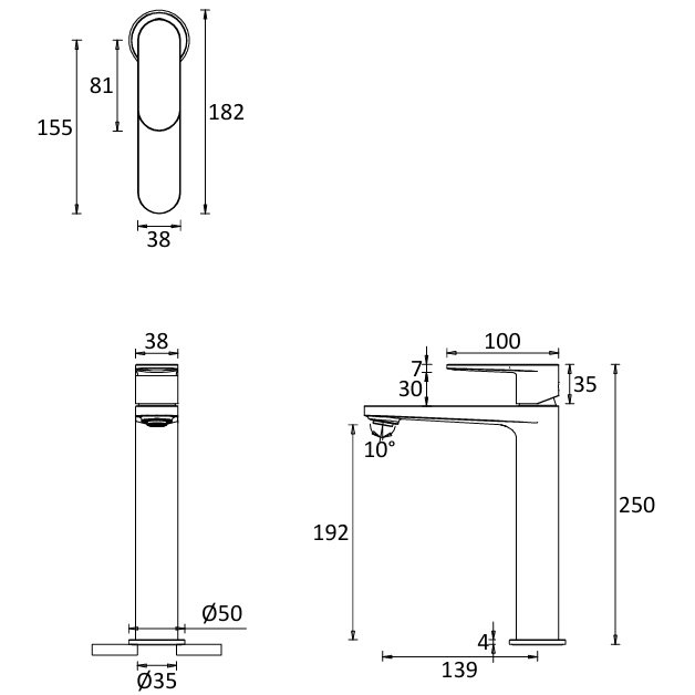 Crosswater Drift Tall Mono Basin Mixer Tap with Clicker Waste