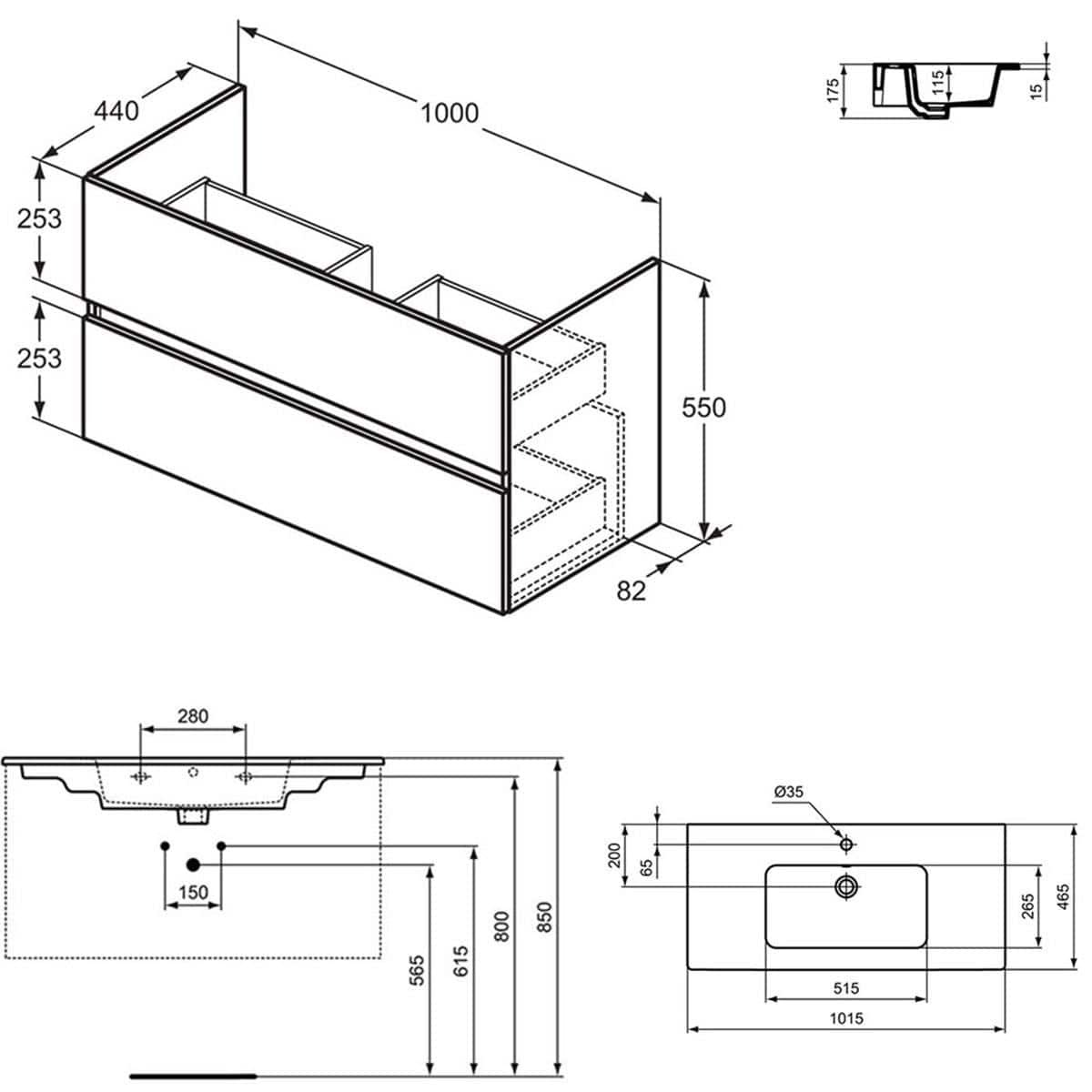 Ideal Standard Wall Mounted Vanity Unit Ideal Standard Eurovit+ Wall Mounted Vanity Unit with 2 Drawers