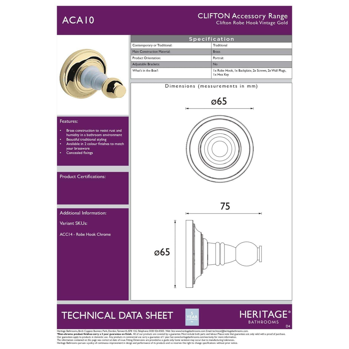 Heritage Robe Hook Heritage Clifton Robe Hook