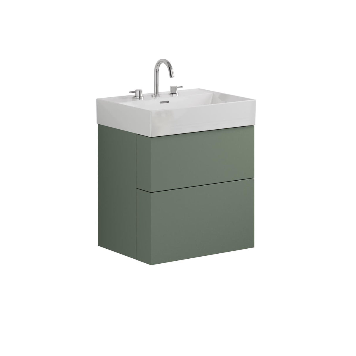 Crosswater Wall Mounted Vanity Unit Sage Green / 3 Hole Crosswater Avenue Vanity Unit with Basin - 600mm - Two Drawer - Wall Mounted