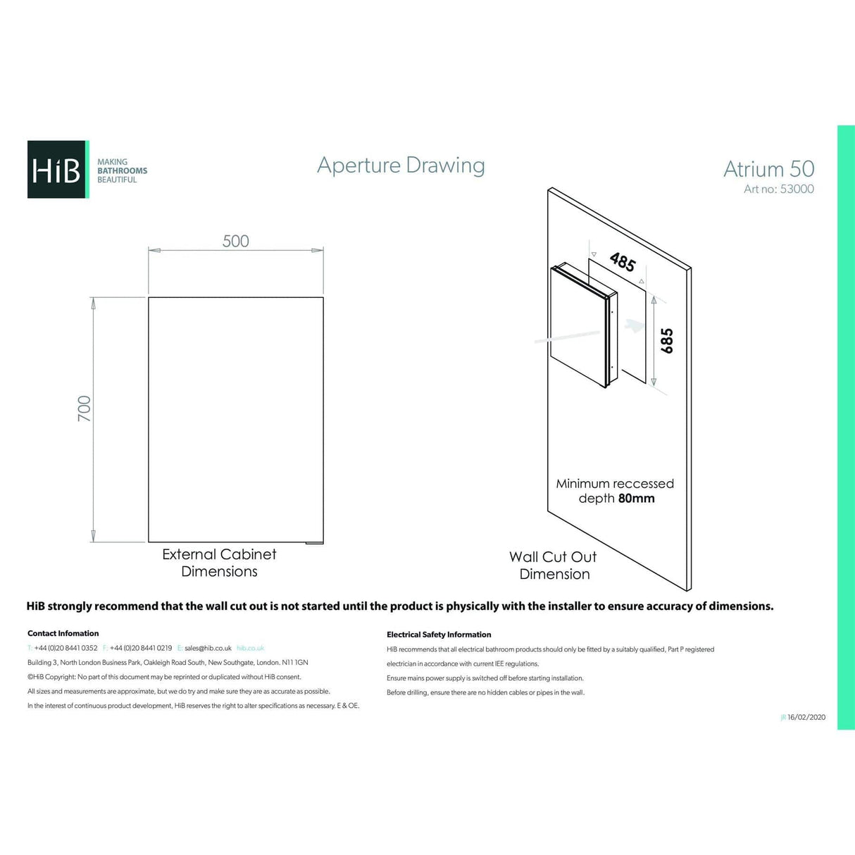 HiB Mirrored Cabinet HiB Atrium LED Illuminated Semi-Recessed Mirrored Cabinet
