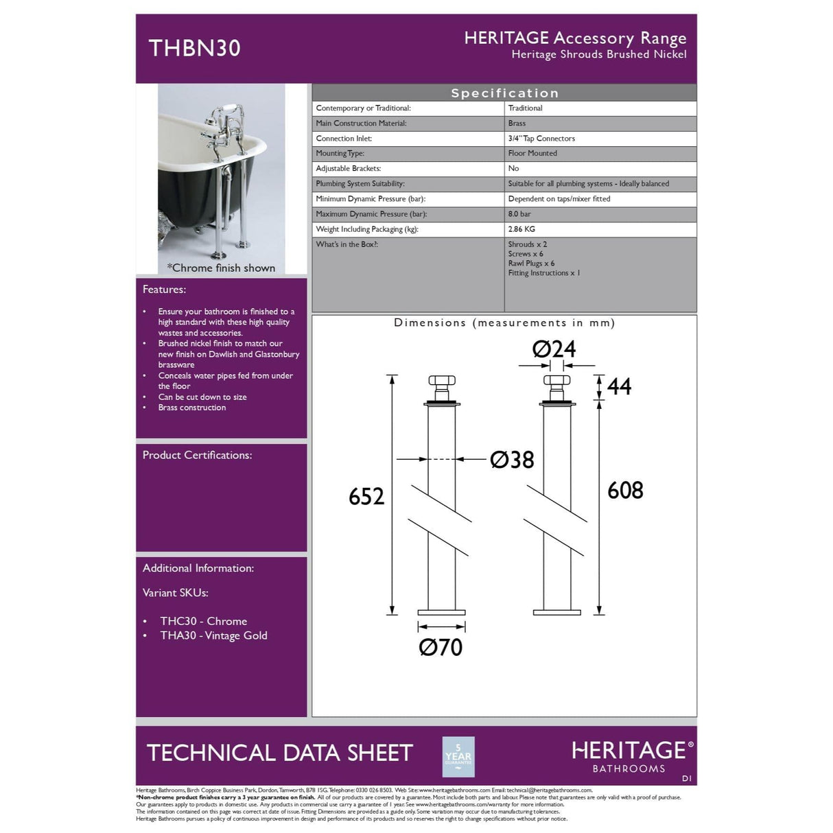 Heritage Standpipes and Shrouds Brushed Nickel Heritage Shrouds