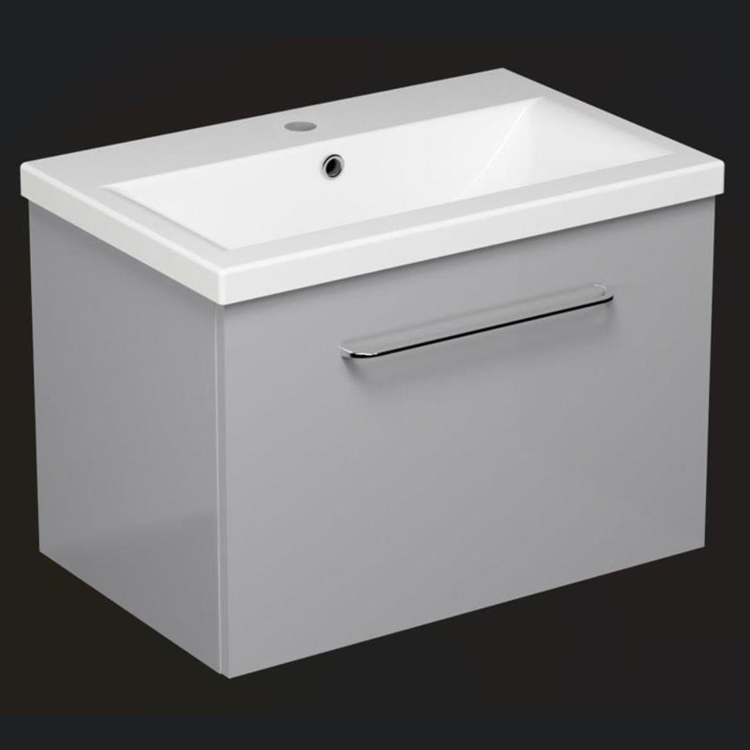 Aquarius Wall Mounted Vanity Unit Grey / 600mm Aquarius Vault Single Drawer Vanity Unit with 1 Tap Hole Basin