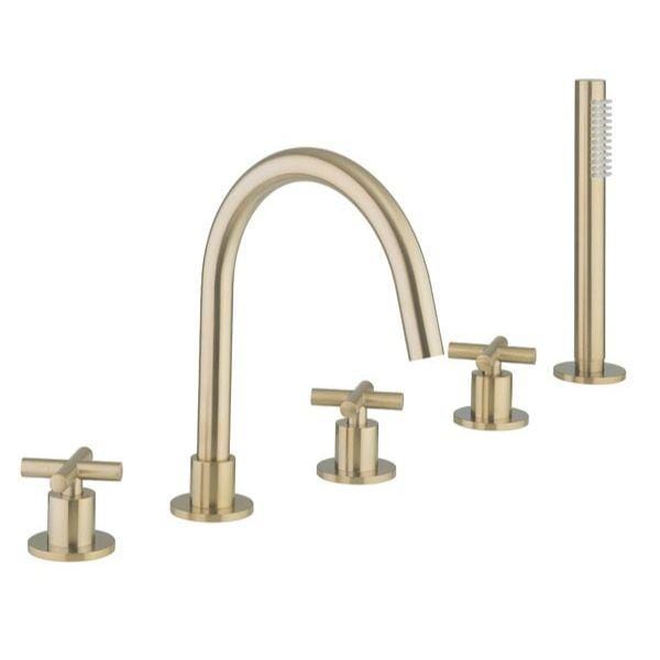 Crosswater 5 Tap Hole Bath Set Brushed Brass Crosswater MPRO Crosshead 5 Hole Bath and Shower Mixer with Shower Set