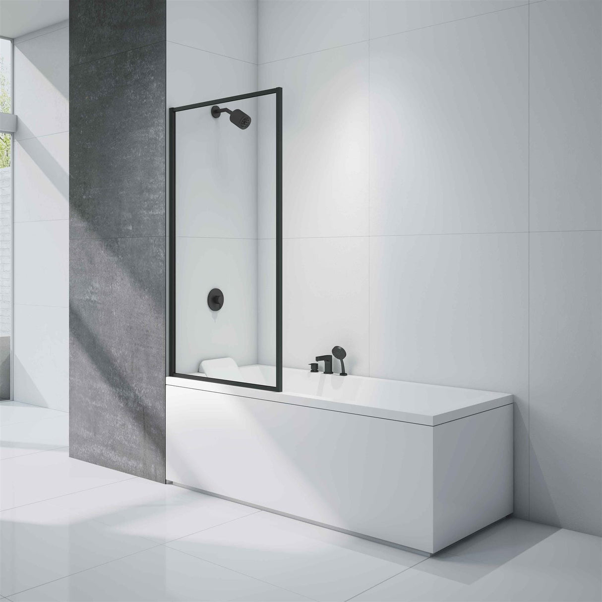 Merlyn Bath Screen Matt Black Merlyn 8mm Fixed Framed Single Square Bath Screen