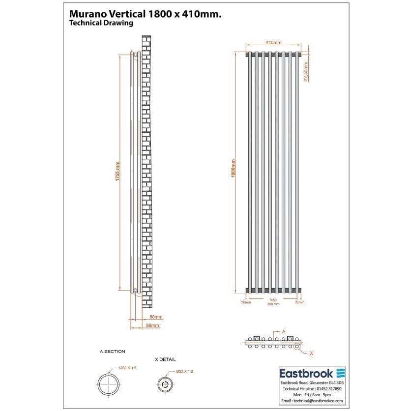 Eastbrook Column Radiator Eastbrook Murano Vertical Designer Radiator in Matt Black