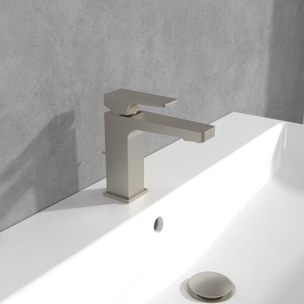 Villeroy & Boch Mono Basin Tap Brushed Nickel Matt / Yes Villeroy & Boch Architectura Square Basin Mixer Tap