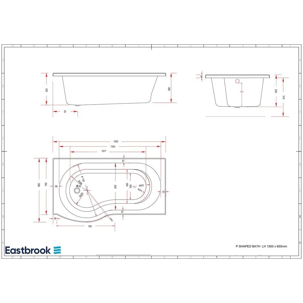 Eastbrook P-Shaped Shower Bath Eastbrook Shannon P-Shape Shower Bath
