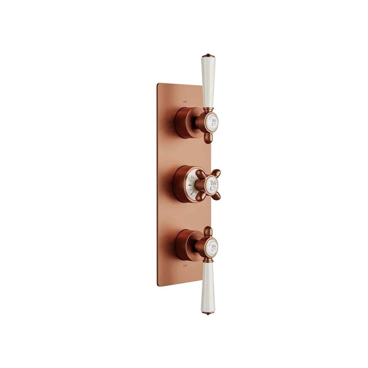 Vado Concealed Shower Valve Brushed Bronze/Crackled White Booths & Co. Axbridge 2 Outlet, 3 Handle Concealed Thermostatic Shower Valve