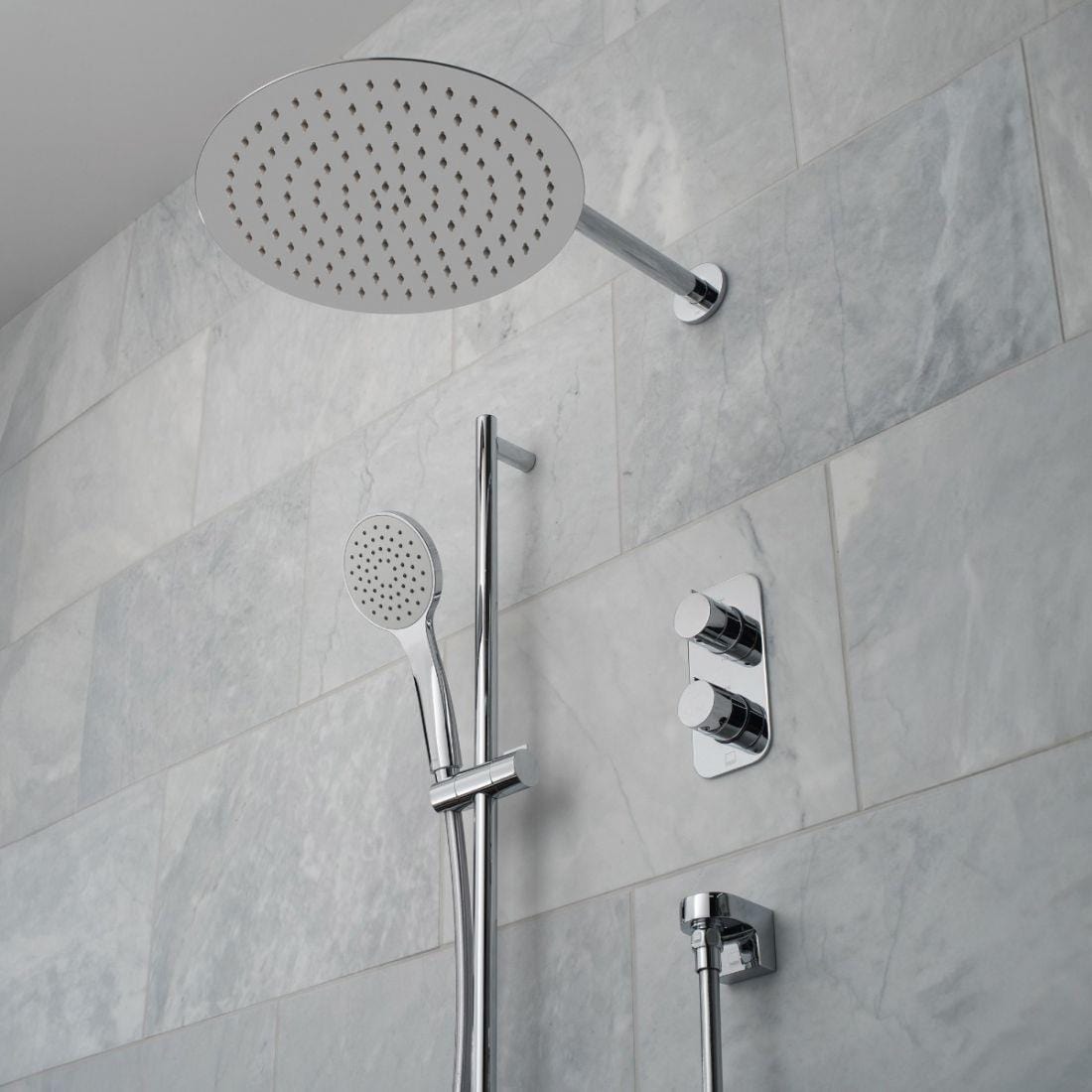 Vado Concealed Shower Set Vado Tablet Altitude Thermostatic Dual Concealed Mixer Shower Valve with Shower Head and Kit in Chrome