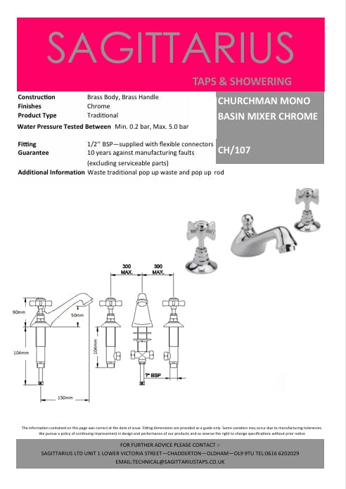 Sagittarius 3 Tap Hole Basin Set Sagittarius Churchman 3 Hole Basin Mixer Tap with Pop Up Waste