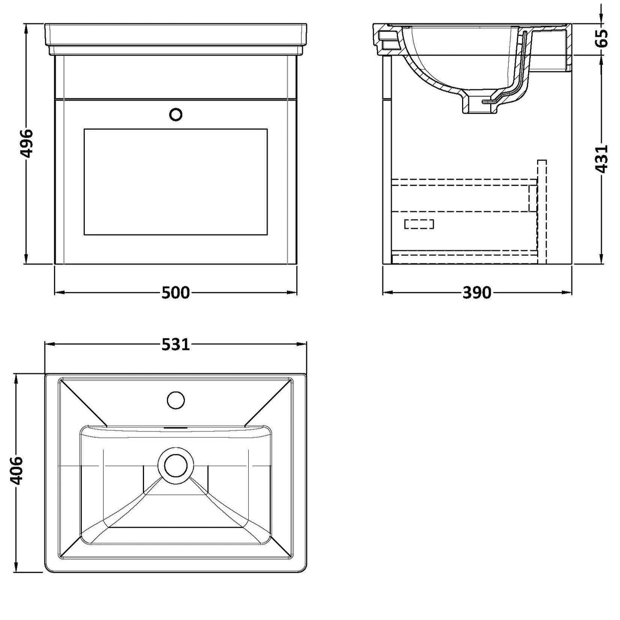 Aquarius Bathrooms Wall Mounted Vanity Unit Aquarius Leighton 500mm Wall Mounted One Drawer Vanity Unit with Basin