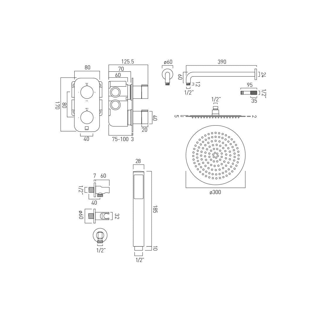 Vado Concealed Shower Set Vado Tablet Altitude 2 Outlet Thermostatic Shower Set in High Shine Polished Chrome
