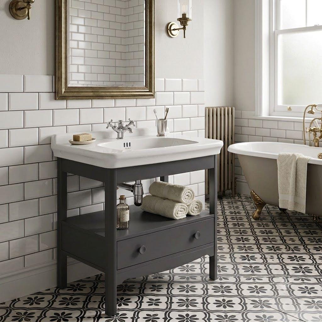 Burlington Floor Standing Vanity Unit Burlington Guild Floor Standing 850 Vanity Unit with 1 Tap Hole Basin in Ashbee Grey