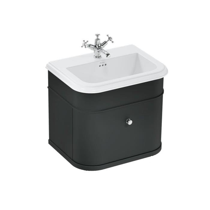 Burlington Wall Mounted Vanity Unit Matt Black / Ceramic Basin - 1 Tap Hole / Chrome Burlington Chalfont 650mm Wall Mounted Single Drawer Vanity Unit with Basin
