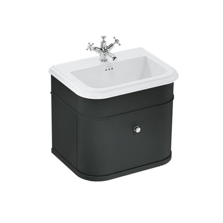 Burlington Wall Mounted Vanity Unit Matt Black / Ceramic Basin - 1 Tap Hole / Chrome Burlington Chalfont 650mm Wall Mounted Single Drawer Vanity Unit with Basin