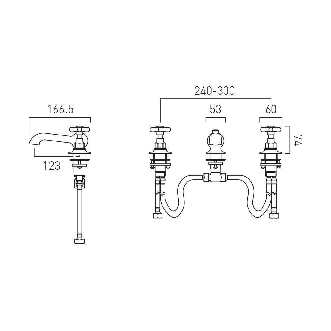 Vado 3 Tap Hole Basin Set Booth & Co. Axbridge Crosshead 3 Hole Basin Mixer Tap with Pop-Up Waste