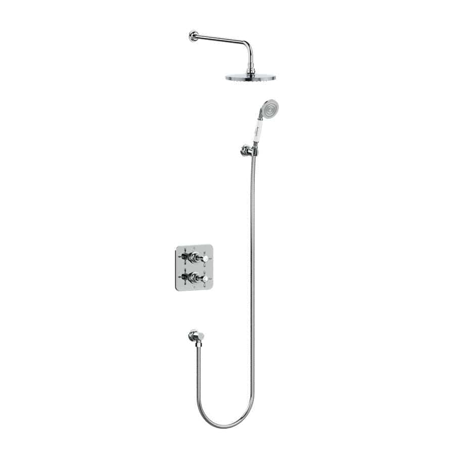 Burlington Concealed Shower Set Chrome Burlington Guild Square 1 Outlet, 2 Handle Concealed Thermostatic Shower Valve with Fixed Shower Arm & Head, Holder & Handset with Hose & Outlet Elbow