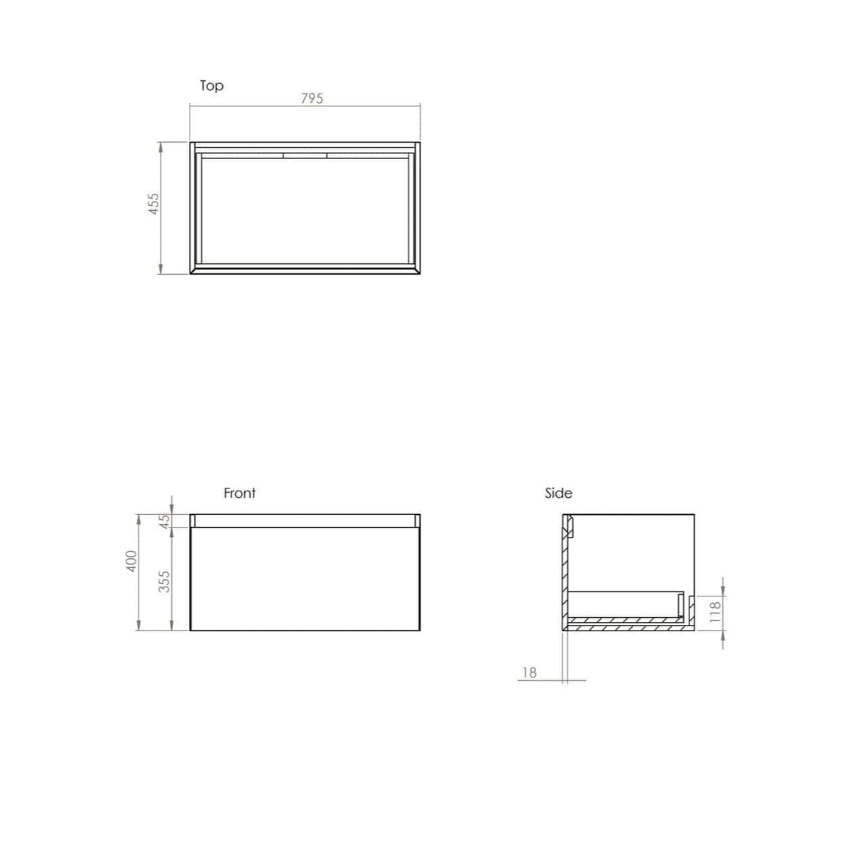 Saneux Wall Mounted Vanity Unit Saneux Uni Vanity Unit With Basin - 800 x 470mm - One Drawer - Wall Mounted