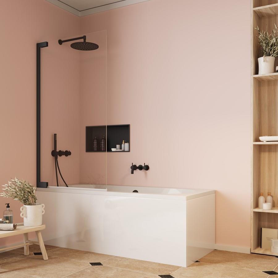 Crosswater Bath Screen Matt Black Crosswater Asura 8mm Hinged Bath Screen - 900 x 1500mm