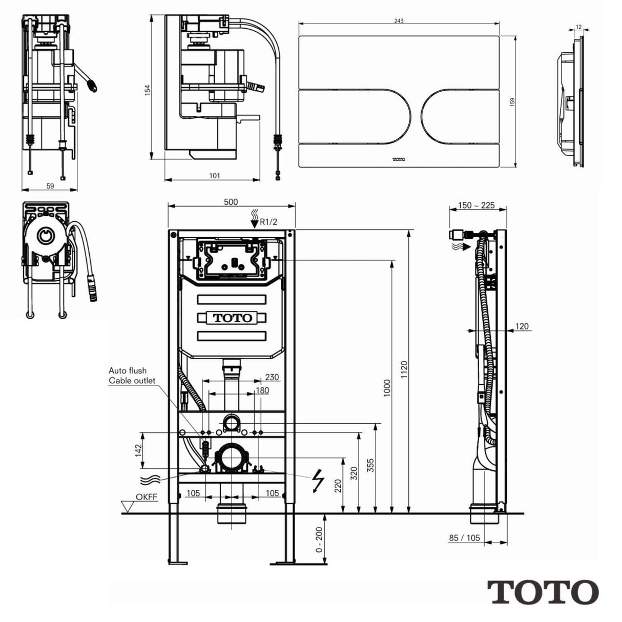 Toto Wall Hung WC Frame Toto Washlet Wall Mounted Frame and Cistern with Auto Flush Capability and Flush Plate