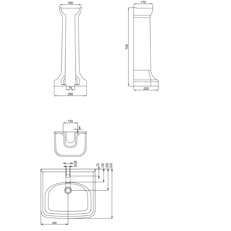 Burlington Wall Hung Basin Burlington Guild Basin with Pedestal or Washstand