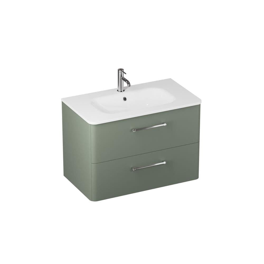 Britton Wall Mounted Vanity Unit Earthy Green / 1 Tap Hole Basin / Chrome Britton Camberwell Wall Mounted 800mm Vanity Unit with Basin or Worktop