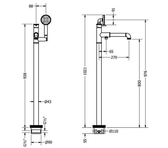 Crosswater Freestanding Bath Filler Crosswater MPRO Industrial Floor Standing Bath Shower Mixer Tap