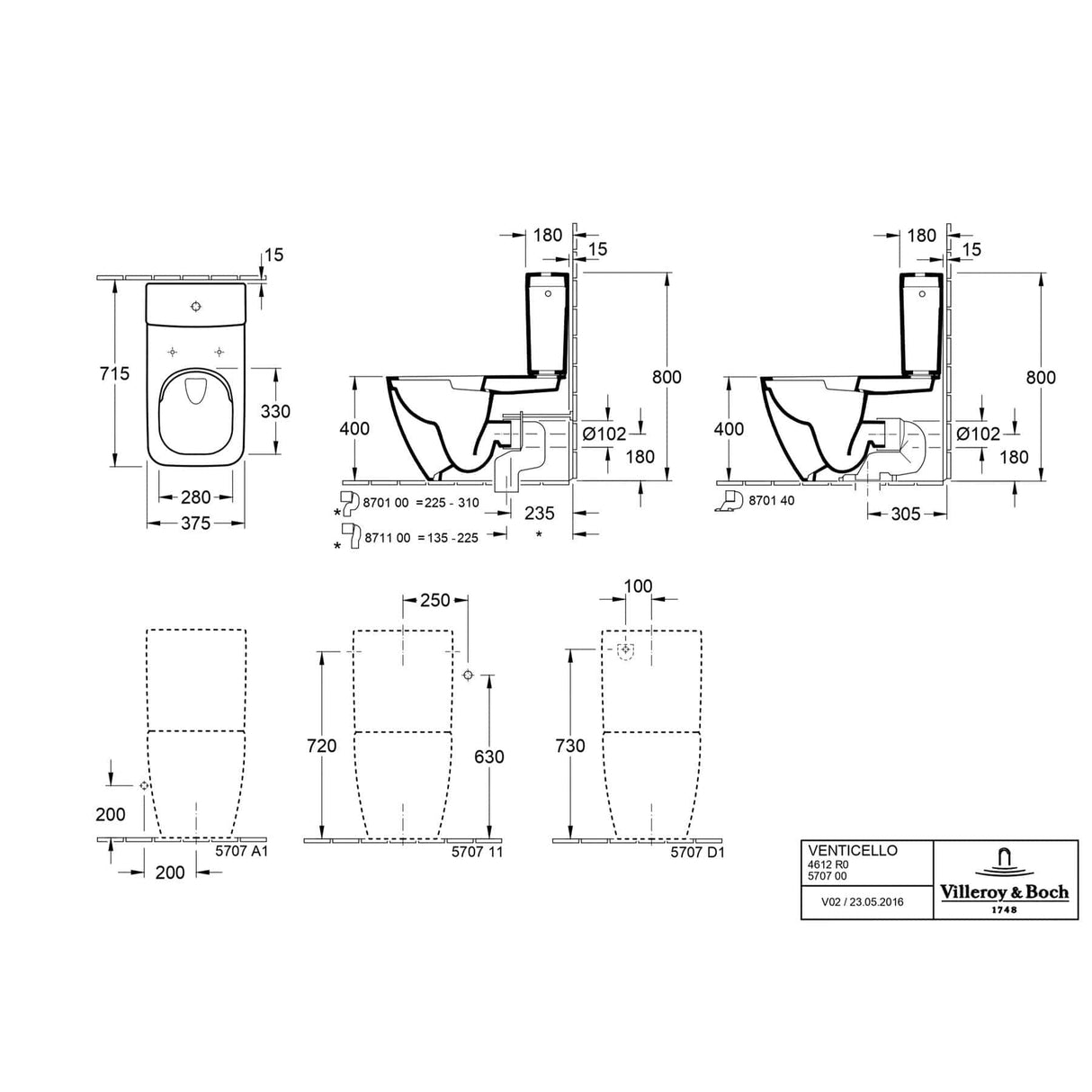 Villeroy & Boch Close Coupled Toilet Villeroy & Boch Venticello Rimless Close Coupled Toilet with Slimline Soft Close Seat