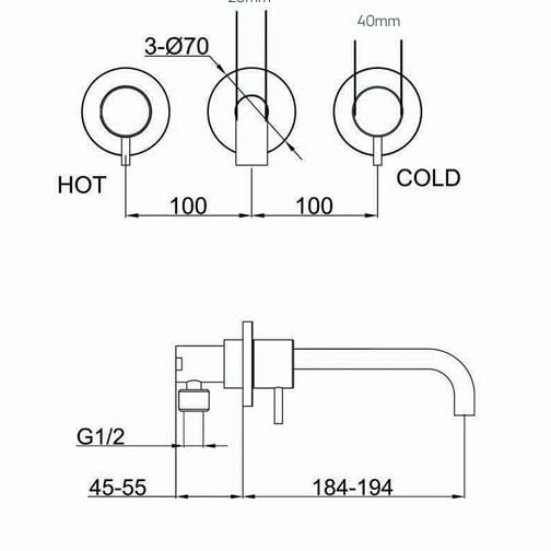 JTP Wall Mounted Basin Tap JTP Inox Stainless Steel Wall Mounted 3 Hole Basin Mixer Tap