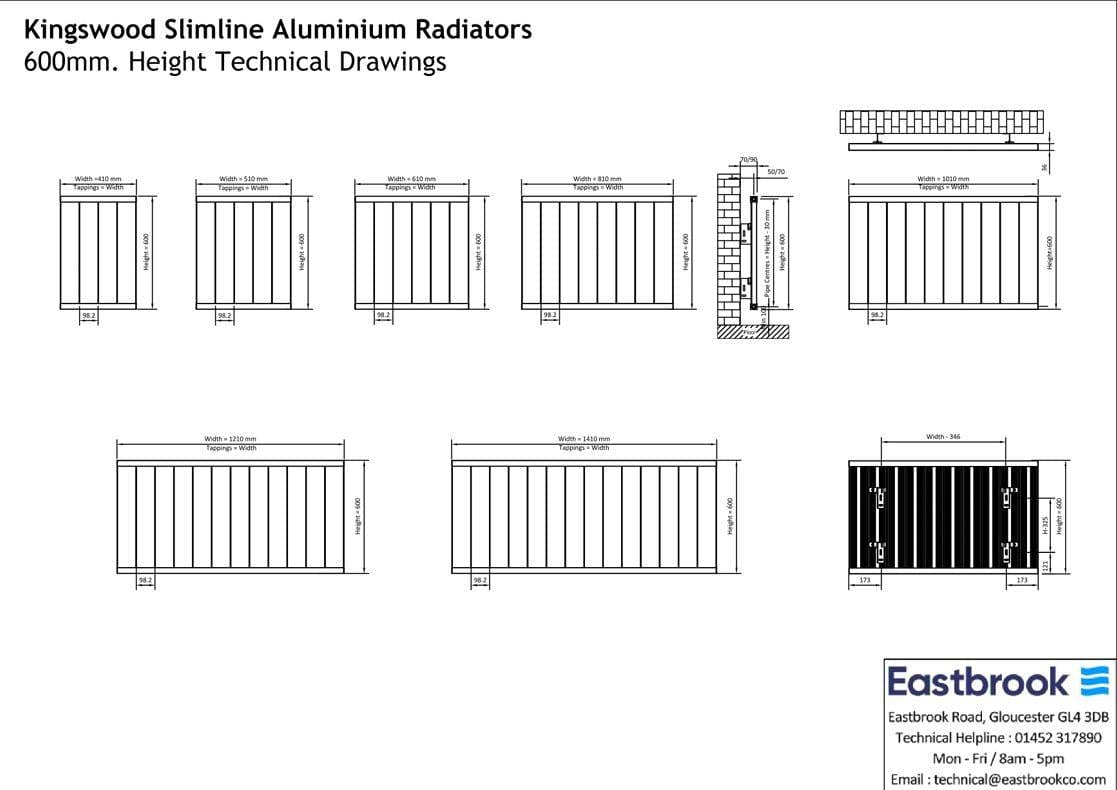 Eastbrook Kingswood Slimline Horizontal Aluminium Radiator