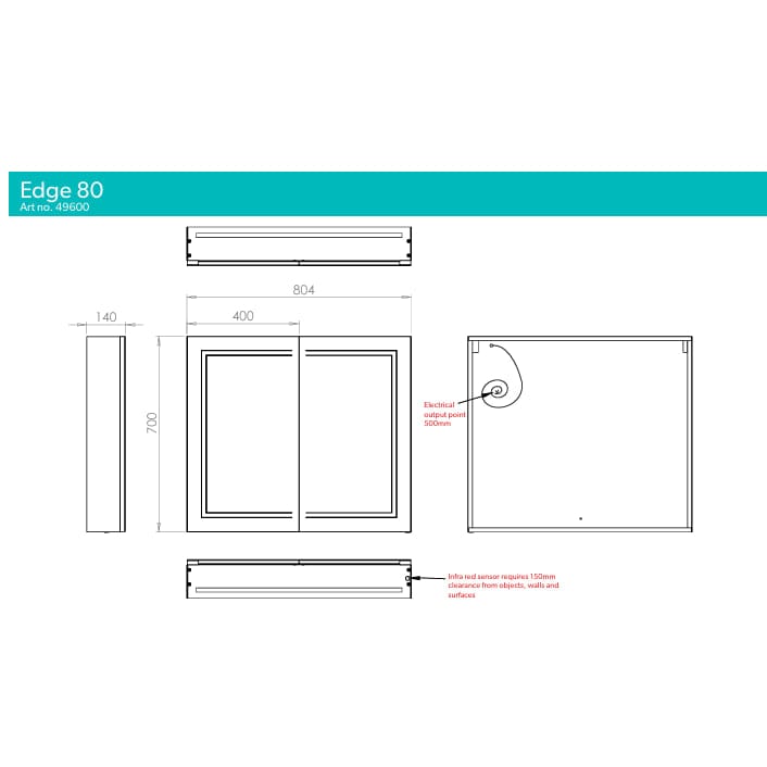 HiB Mirrored Cabinet HiB Edge LED Illuminated Border Mirror Cabinet