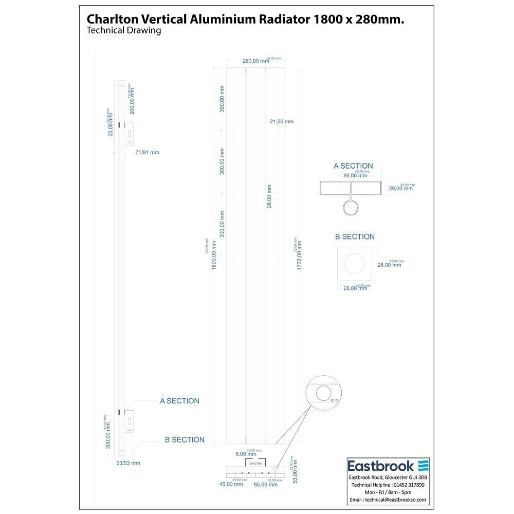 Eastbrook Charlton Vertical Aluminium Designer Radiator in Matt White