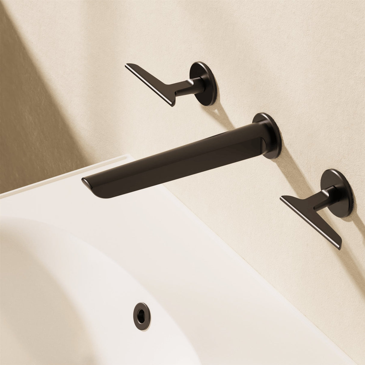 Crosswater Wall Mounted Basin Tap Matt Black Crosswater Foile 3 Hole Wall Mounted Basin Mixer Tap