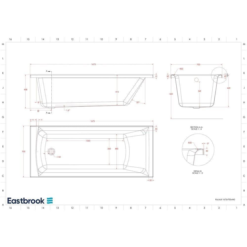 Eastbrook Single Ended Bath 1675 x 700mm / Reinforced Eastbrook Rockall Single Ended Bath