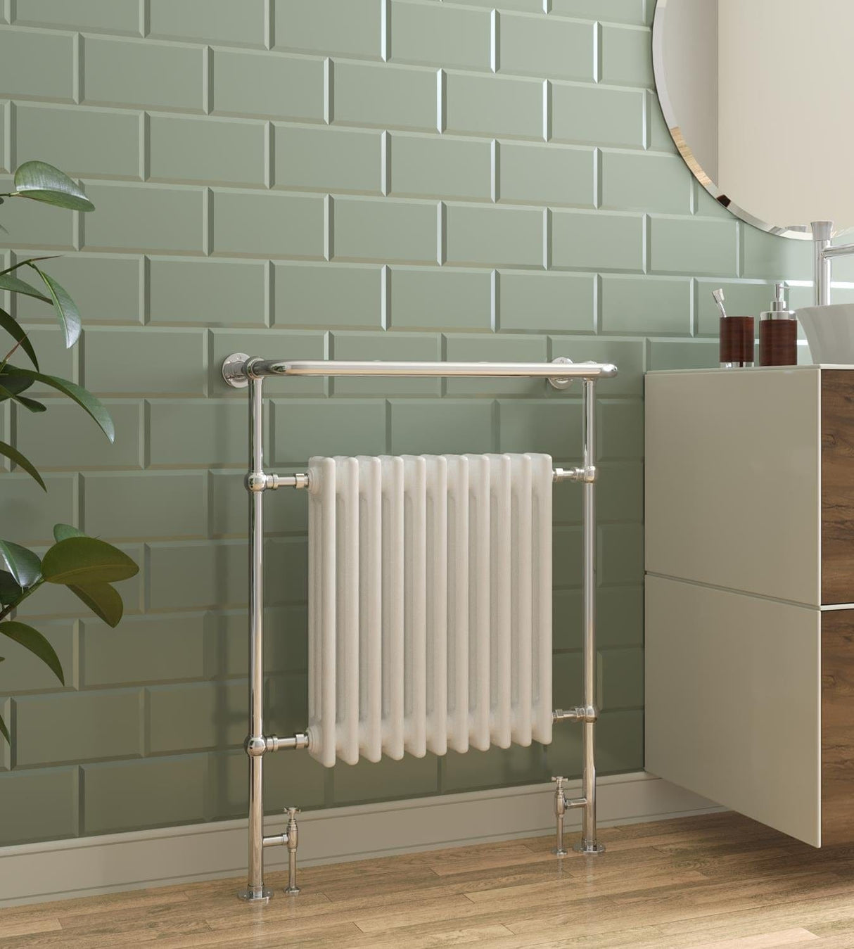 Heritage Insert Radiator Heritage Clifton Floor Mounted Traditional Radiator  - 940 x 734mm - Chrome/White