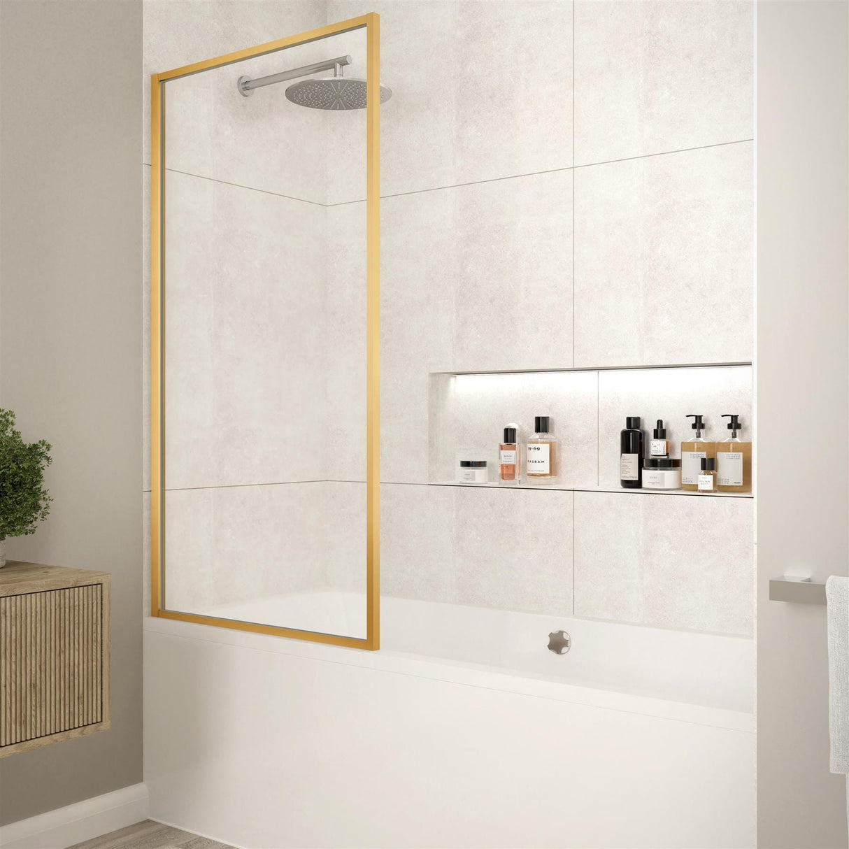 Merlyn Bath Screen Brushed Bronze Merlyn 8mm Fixed Framed Single Square Bath Screen