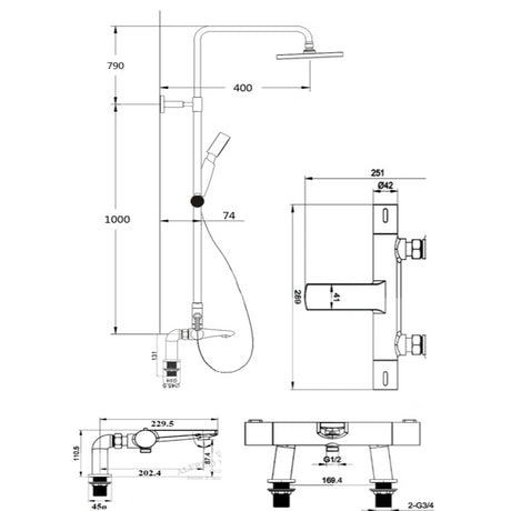 Sagittarius Bari Deck Mounted Thermostatic Bath Shower Mixer and Rigid Riser Kit in Chrome