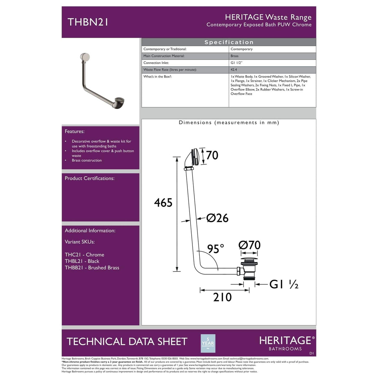 Heritage Exposed Bath Waste Heritage Exposed Push Button Bath Waste and Overflow Kit