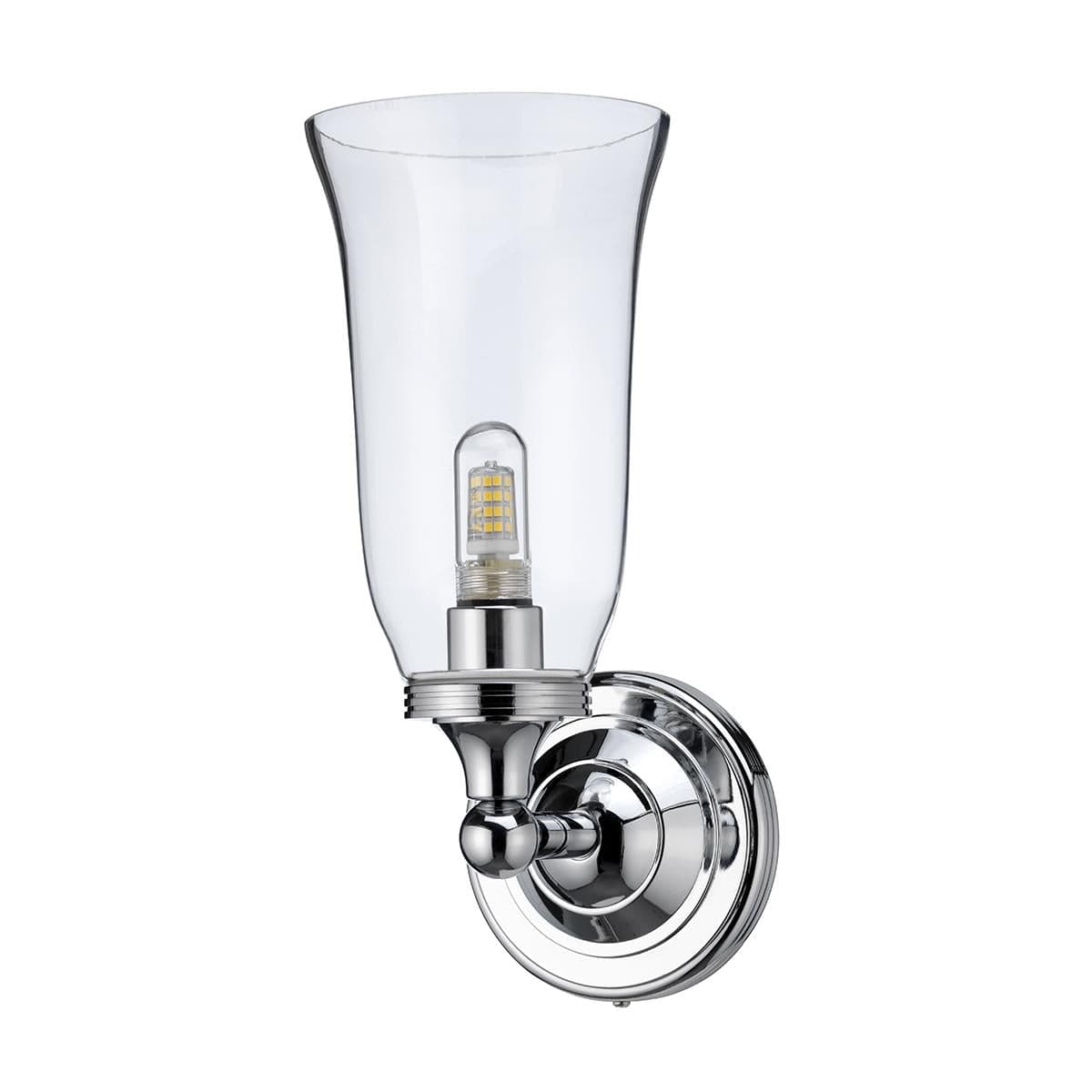 Burlington Bathroom Lighting Burlington LED Round Bathroom Wall Light With Chrome Base & Clear Glass Vase Shade