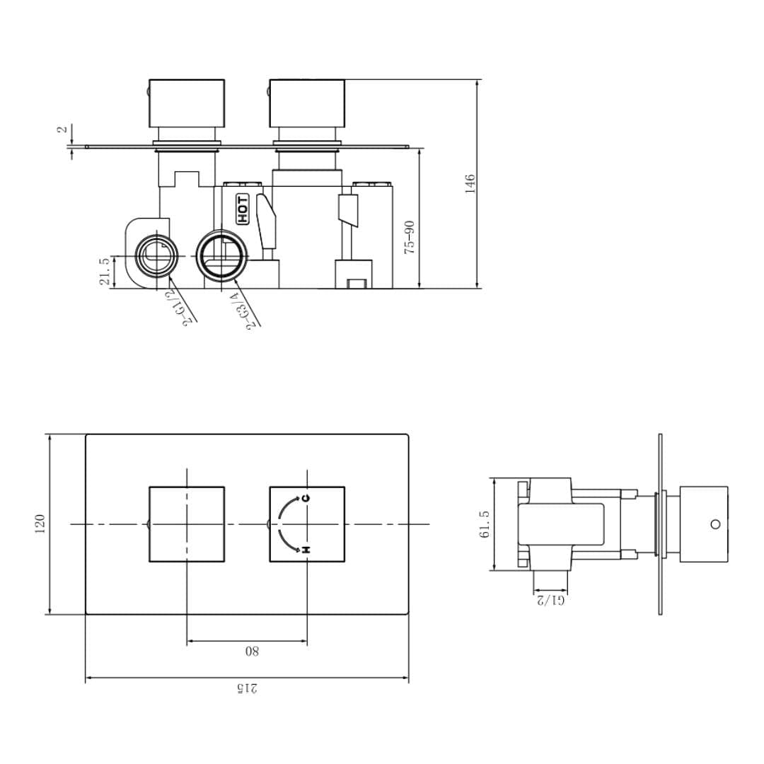 Aquarius Concealed Shower Valve Aquarius Modern Square Thermostatic Two-Way Concealed Shower Valve