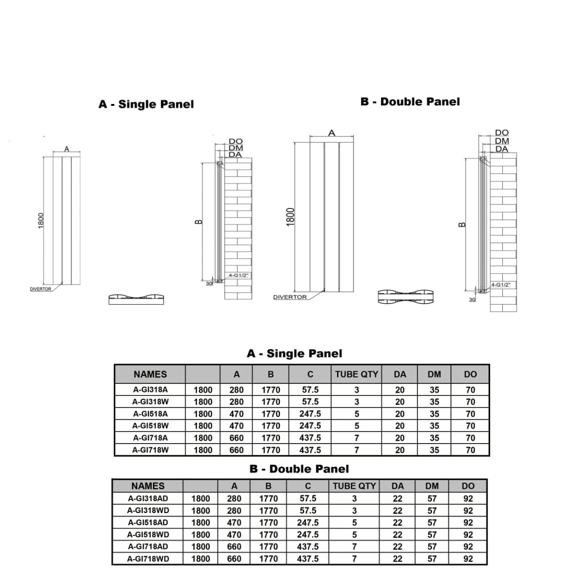 Reina Panel Radiator Reina Gio Aluminium Vertical Single Panel Central Heating Radiator