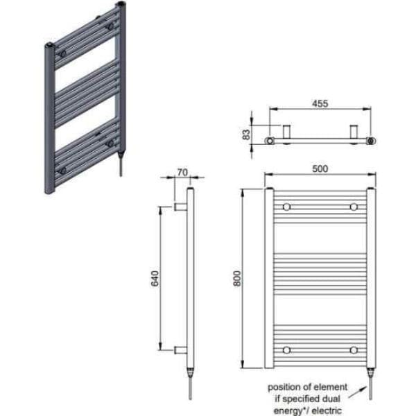 Vogue Ladder Rail Vogue Axis Ladder Straight Central Heating Towel Rail - 800 x 500mm - Chrome