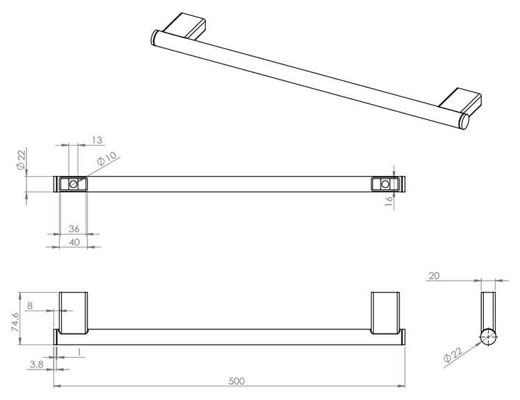 Miller Towel Rails and Rings Miller Boston 500mm Towel Rail in Chrome