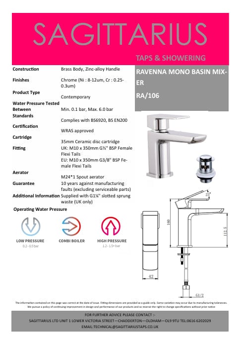 Sagittarius Mono Basin Tap Sagittarius Ravenna Basin Mixer Tap with Sprung Waste