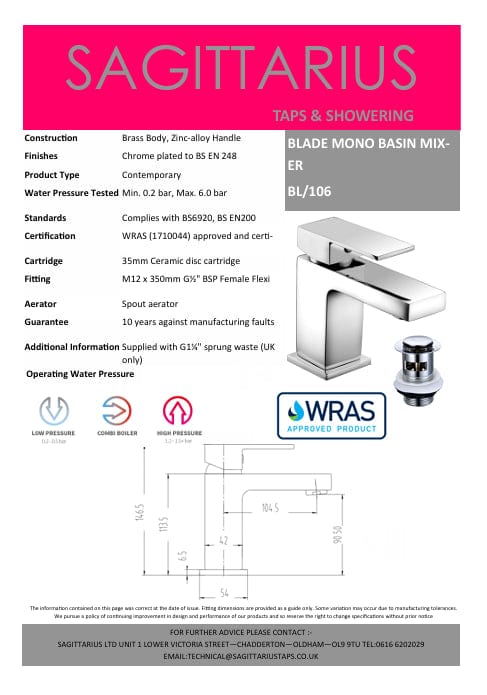 Sagittarius Mono Basin Tap Sagittarius Blade Monobloc Basin Mixer Tap in Chrome
