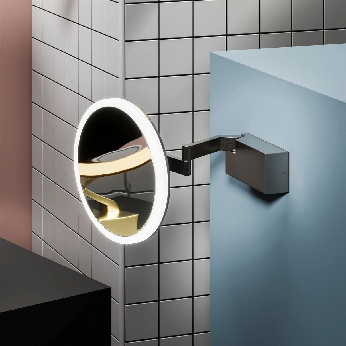 HiB Cosmetic and Shaving Mirror Gunmetal HiB Cirque Illuminated Magnifying Bathroom Mirror