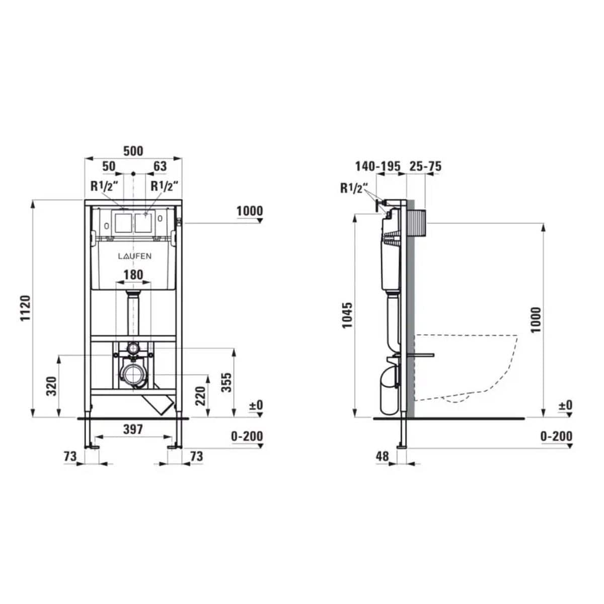 Laufen Wall Hung WC Frame Laufen 1120mm Wall Mounted Frame and Cistern