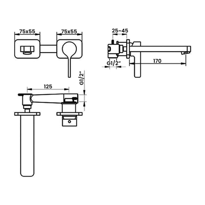 JTP Wall Mounted Basin Tap JTP Curve Wall Mounted Single Lever Basin Mixer Tap - Chrome